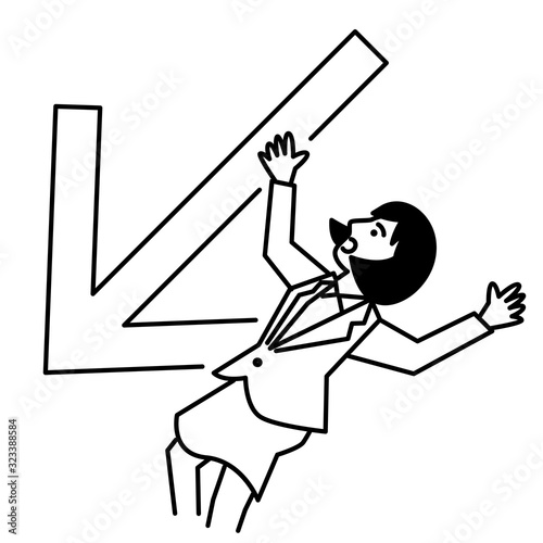 Business woman with arrow on white background. Vector illustration.