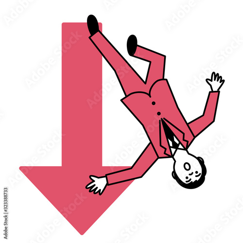 Business man with arrow on white background. Vector illustration.
