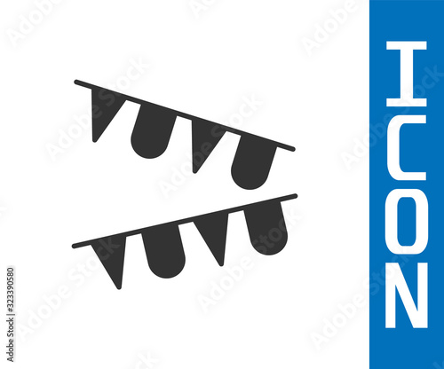 Grey Carnival garland with flags icon isolated on white background. Party pennants for birthday celebration, festival decoration. Vector Illustration