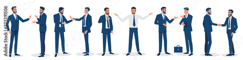 Businessmen isolated. Set of business characters working in office. isolated vector design. International business team. Global corporate business people line-up. Vector flat collection businessmen.