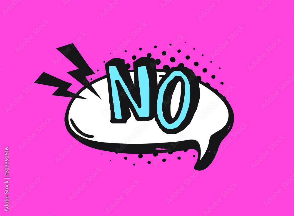 Hand drawn speech bubble with text on pink background and halftone. Vector pop art object and word. Doodle element for dialog or comic