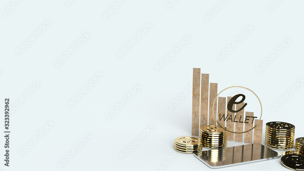 The mobile symbol e wallet  and gold coins 3d rendering for e business concept.