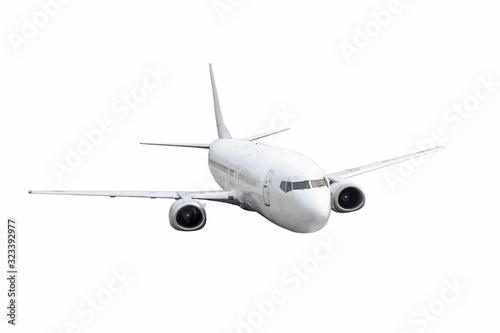 Airplane passenger isolated on white color background.
