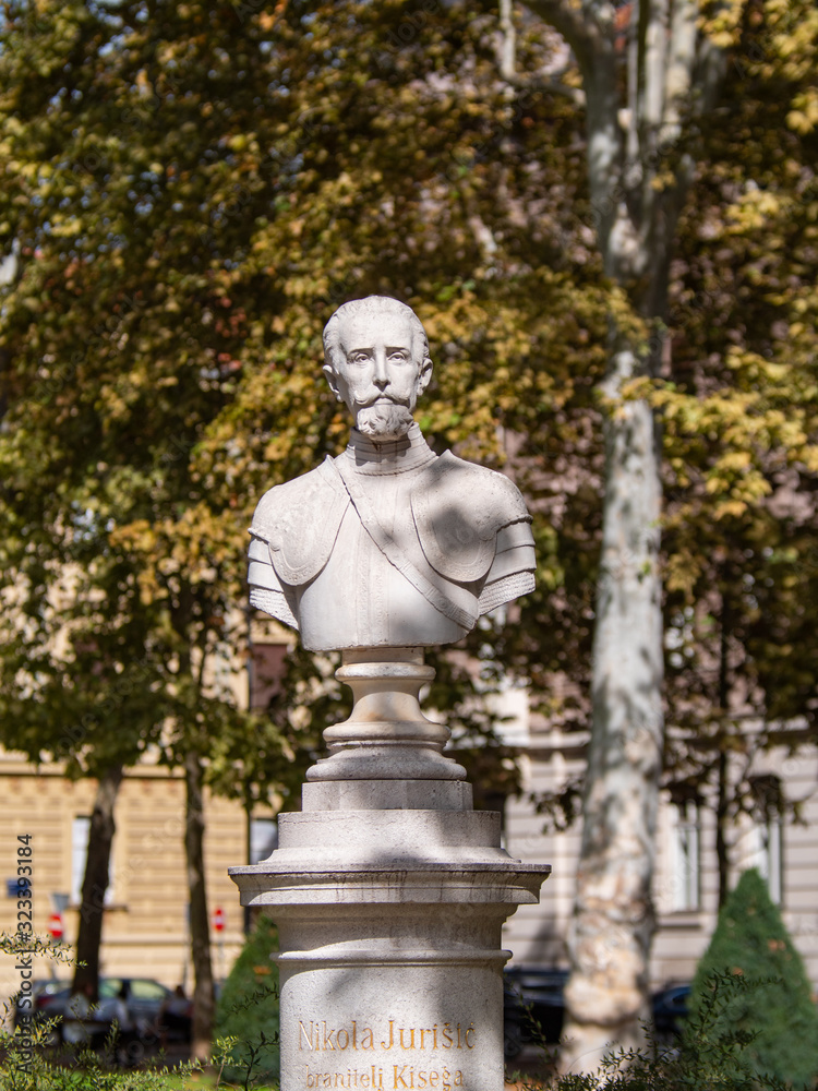 Bust of Nikola Jurisic in Zrinjevac Park in City center of Zagreb, Croatia