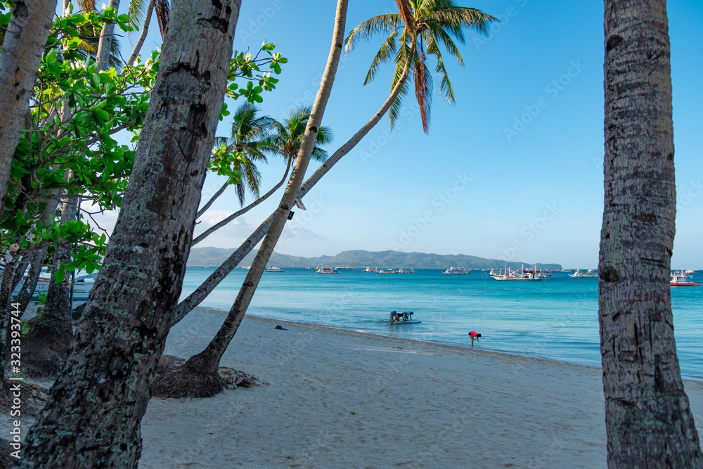Boracay, Philippines - Jan 20, 2020: Empty White beach of Boracay island in the daytime. No Chinese tourists because of the coronavirus.