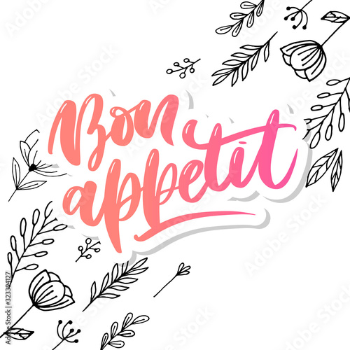 Bon appetit hand drawn lettering. Vector illustration