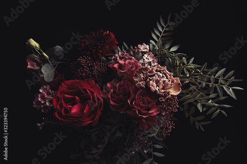 Fotografia Beautiful bouquet of different flowers on black background