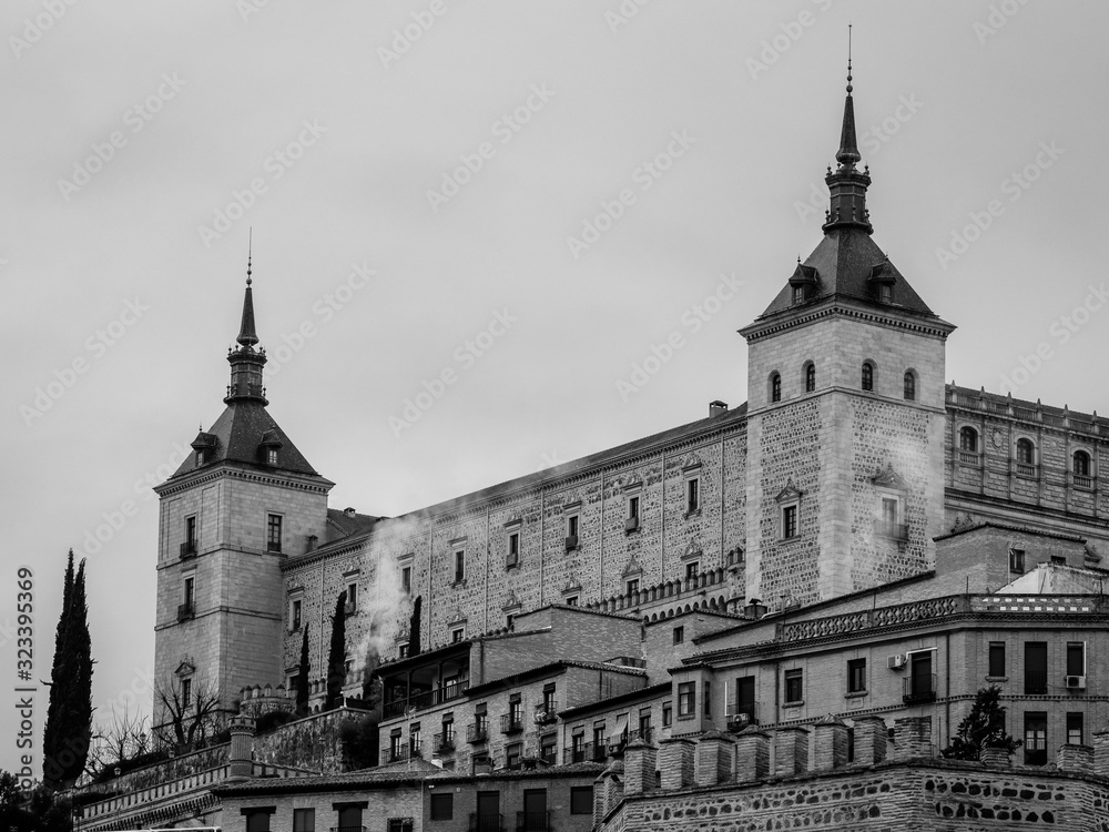 Alcazar in Toledo, Spain in Black and White