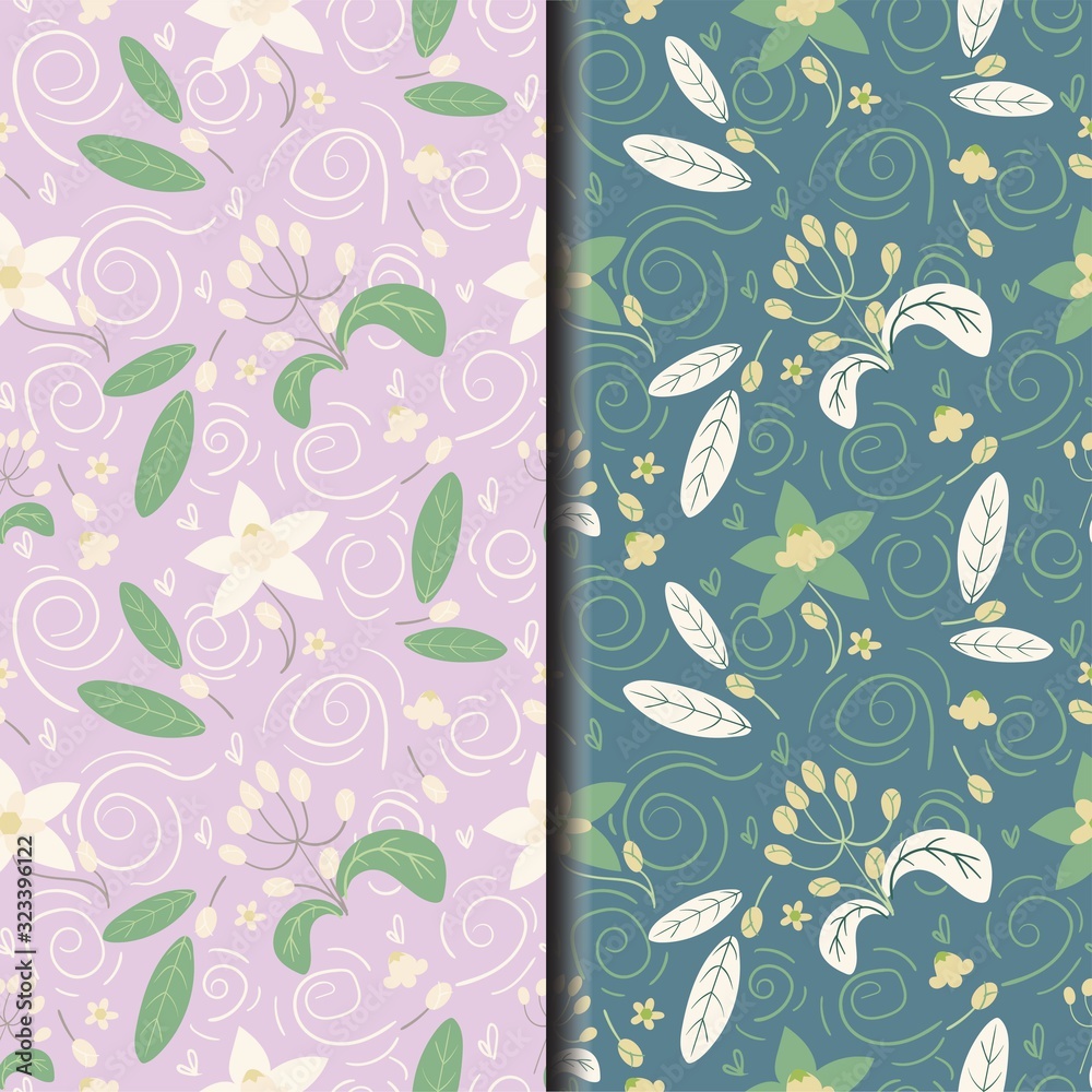 variety flower and leave seamless pattern