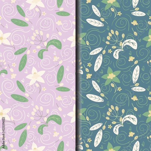 variety flower and leave seamless pattern