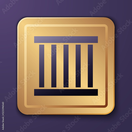 Purple Prison window icon isolated on purple background. Gold square button. Vector Illustration