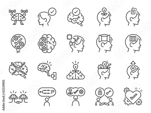 Mindset icon set. Included icons as idea, think, creative, brain, moral, mind, kindness and more.