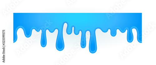 Dripping Blue Slime Border for Banner Decoration, Seamless Design Element Isolated on White Background, Falling Syrup Drops Dribble Down, Sticky Radioactive Toxic Liquid Cartoon Vector Illustration