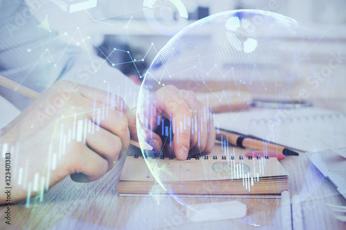 Wallpaper Mural Multi exposure closeup hands with stock market forex graph. Torontodigital.ca