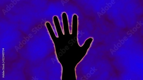 Human hand surrounded by flaming glowing aura energy. Palmistry theme. 3d rendering illustration