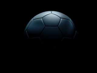 Black football or soccer ball against black background