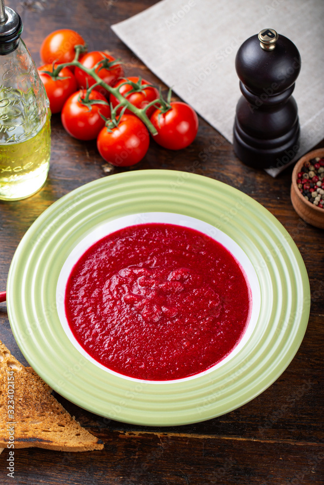 Gazpacho soup. Traditional spanish cold tomato soup of fresh raw vegetables. Gazpacho soup. Traditional spanish cold tomato soup of fresh raw vegetables.