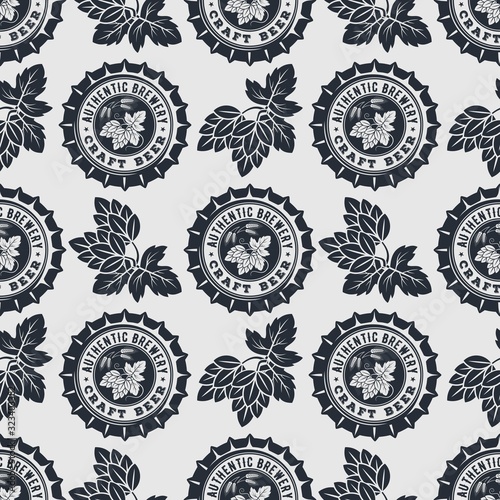 Craft Beer seamless pattern. Vintage style vector illustration.
