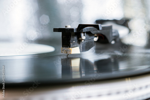 close up image of old record player, retro filtered . selective focus. retro-style