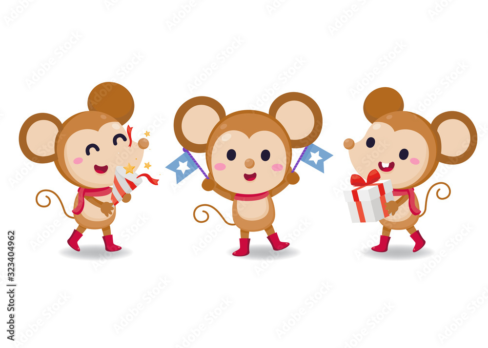 Character design. Cute rat wearing party hat on white background. Birthday invitation card. Character design. Cute rat wearing party hat on white background. Birthday invitation card.