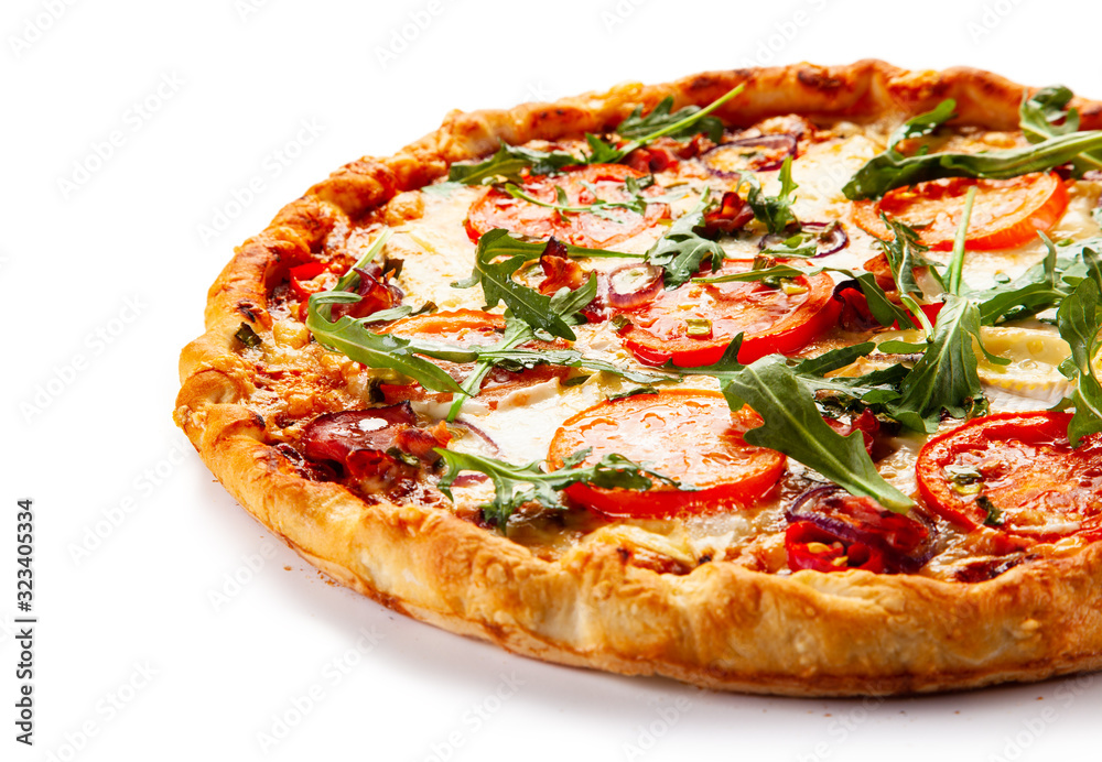 Margherita pizza on white background
