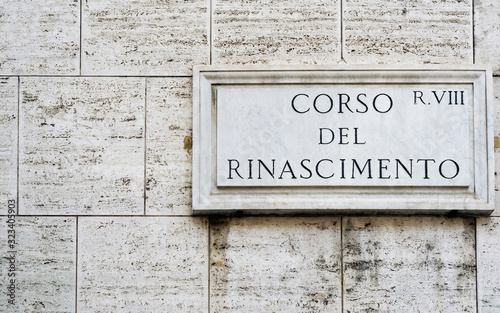 Corso del Rinascimento Street sign of wall Rome