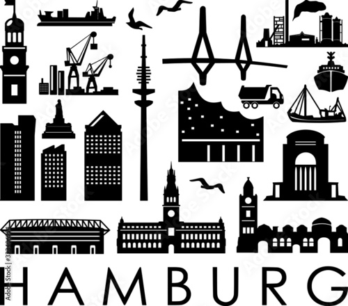 Hamburg City Seaport Skyline Outline Silhouette Vector