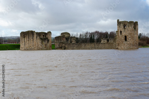 Flint Castle seen on the day of an unusually high spring tide. photo