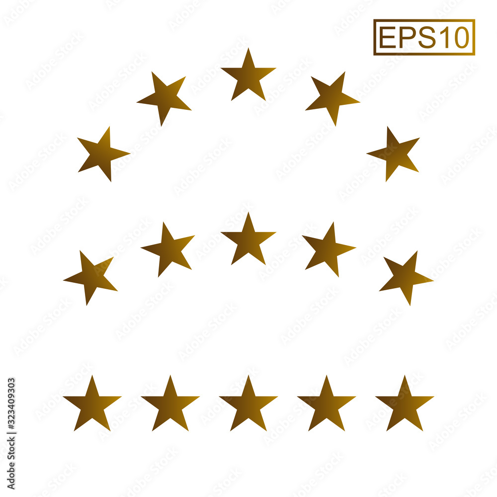 Gold Star flat icon set , star rate, ranking, review star one to five stars curve isolated on white background stock illustration