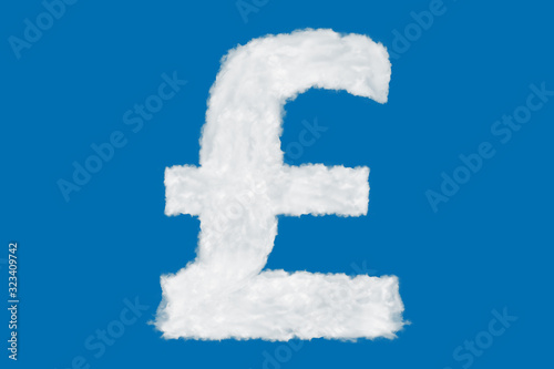 United Kingdom pound sterling currency sign element made of clouds on blue background over sky