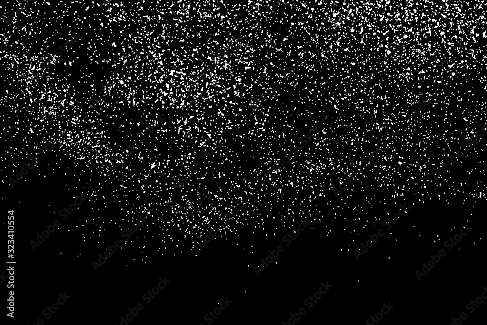 White Grainy Texture Isolated On Black Background. Dust Overlay. Light Coloured Noise Granules. Snow Vector Elements. Digitally Generated Image. Illustration, Eps 10. White Grainy Texture Isolated On Black Background. Dust Overlay. Light Coloured Noise Granules. Snow Vector Elements. Digitally Generated Image. Illustration, Eps 10.