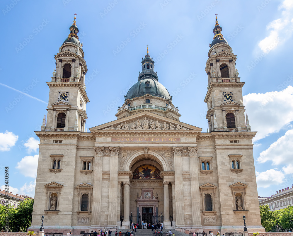 The St Stephen's Basilica in Budapest, Hungary, with the text in latin 