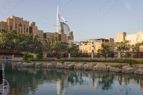 Day view of Madinat Jumeirah souk with Burj Al Arabin the background