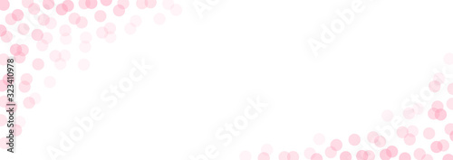 Vector polka dot horizontal banner with flat candy pink transparent overlapped circles. Festive party social media background. Modern hipster happy birthday backdrop with round shapes