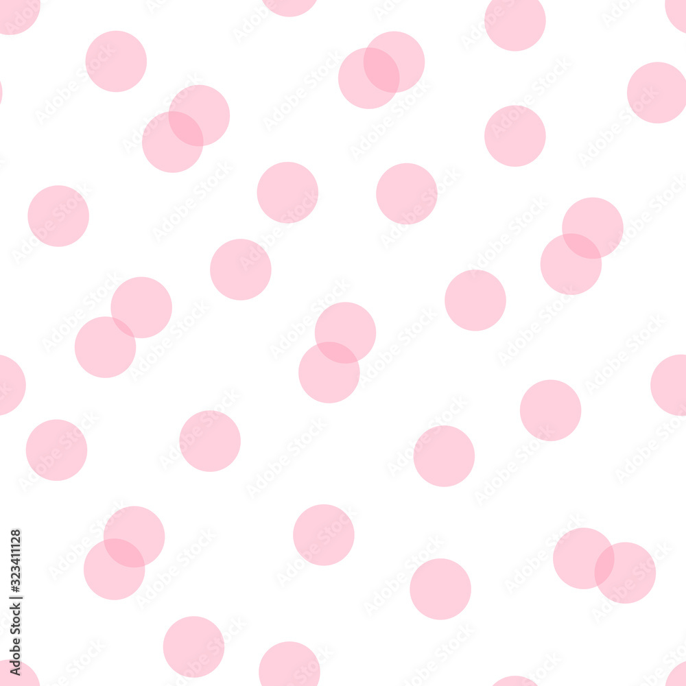 Seamless vector polka dot pattern with flat candy pink transparent overlapped circles. Festive party background. Modern hipster happy birthday backdrop with round shapes Seamless vector polka dot pattern with flat candy pink transparent overlapped circles. Festive party background. Modern hipster happy birthday backdrop with round shapes