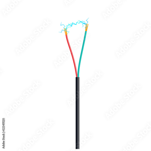 Electrical wire. Electrical discharge. Vector illustration
