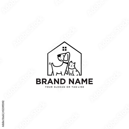 creative dog cat pet house logo design vector