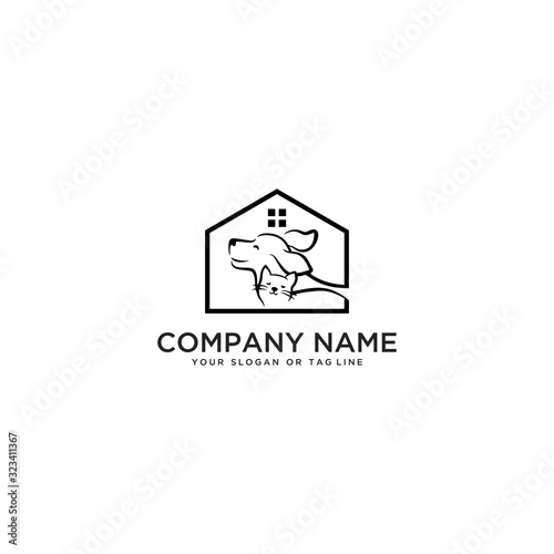 creative dog cat pet house logo design vector