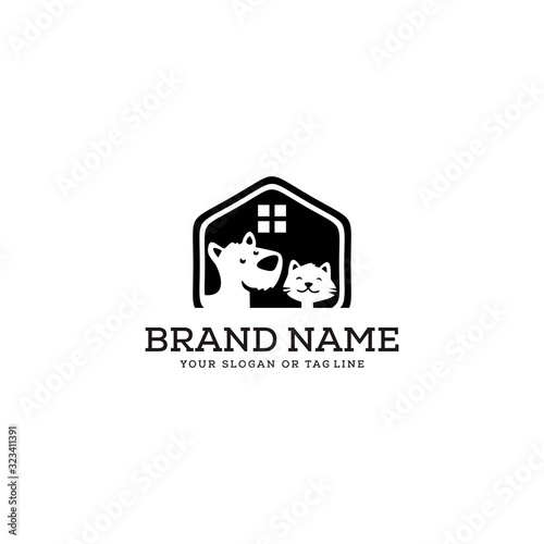 creative dog cat pet house logo design vector