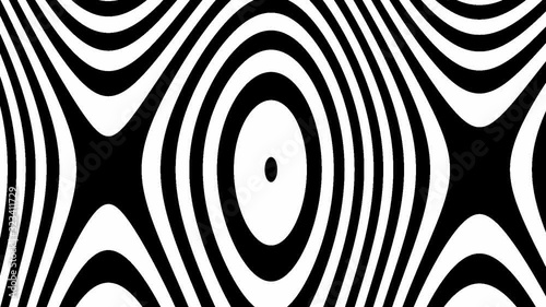 Abstract CGI motion background with moving black and white stripes in perfect seamless loop (full HD 1920x1080, 30 fps).