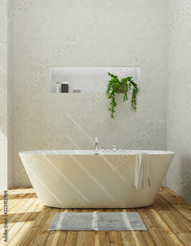 Modern bathroom with bathtu...