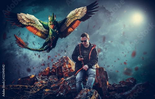 guy with a bird photo cover poster art