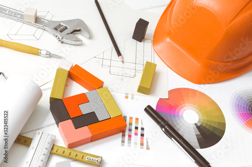 The concept of building a home interior. Construction tools.