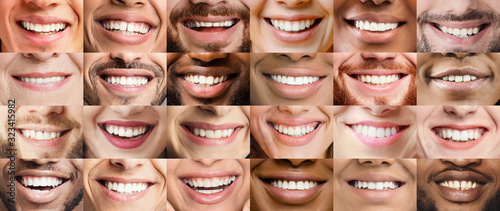 Collage, made of many different adult people smiles photo