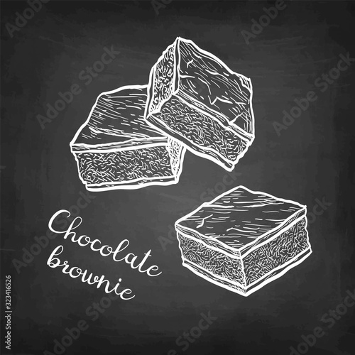 Chalk sketch of chocolate brownie.
