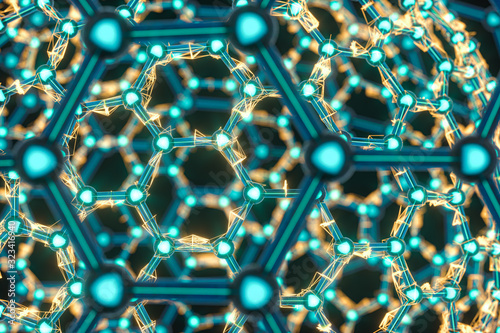 Quadro em tela Cells and biological chain,molecules and abstract conception,3d rendering