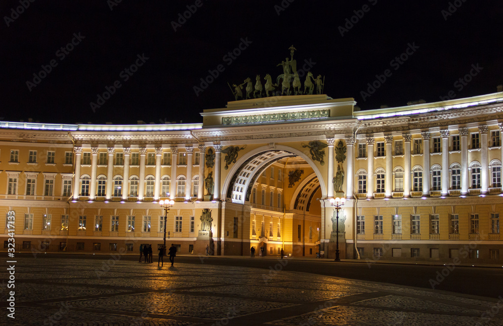 St.Petersburg, Russia - September, 10, 2016: Night view of the Palace Square in St. Petersburg.