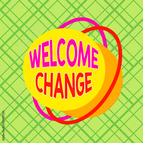 Conceptual hand writing showing Welcome Change. Concept meaning to accept with pleasure the occurrence Longawaited change Asymmetrical format pattern object outline multicolor design photo