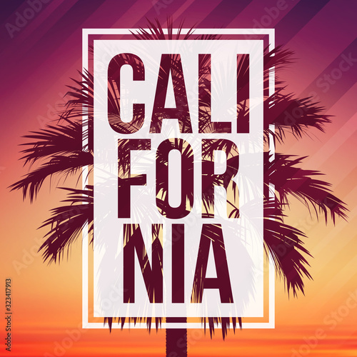 California background with palm and frame