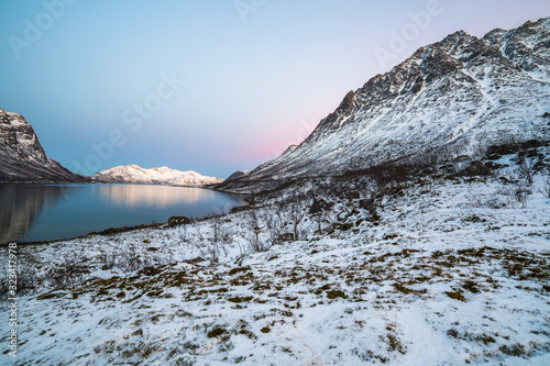 beautiful view over fjord. Tromso, Norway. Polar night. long shutter speed